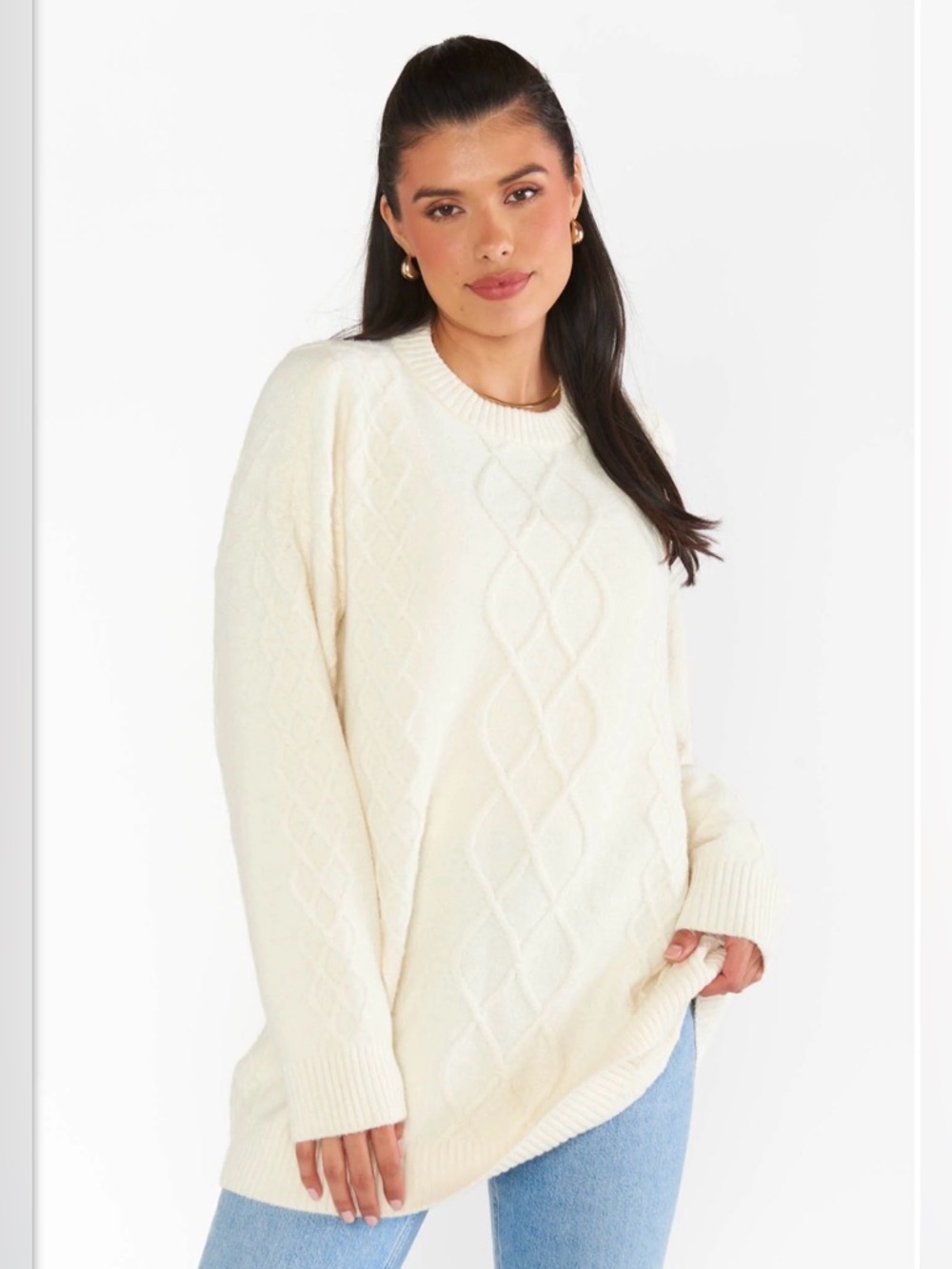 Women’s SHOW ME YOUR MUMU Canyon tunic sweater- cream fuzzy knit. Size medium - Picture 2 of 8